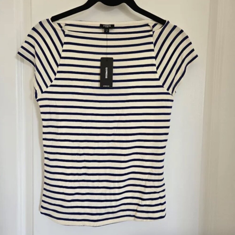 NWT • Express • fitted striped boat neck short sleeve top - Picture 5 of 9